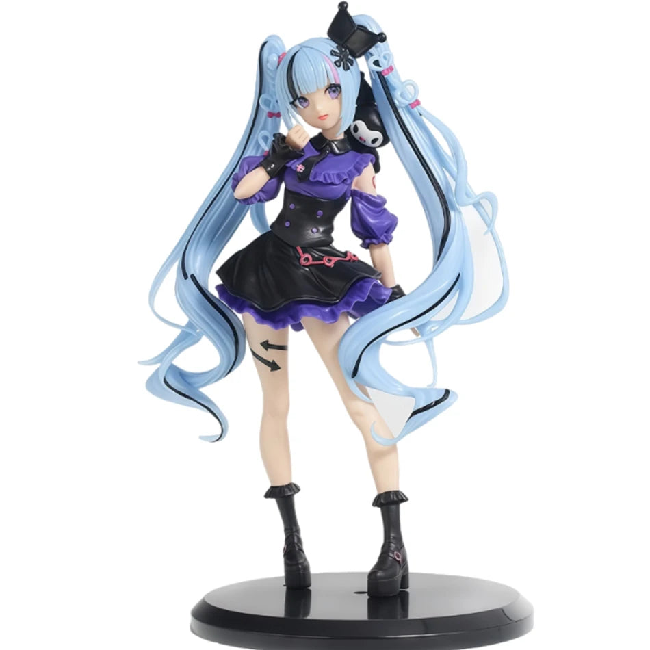 A gothic lolita Miku action fairy doll with long light blue hair, a purple dress, and black accessories.