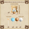 A set of five brown bear-shaped cake toppers and three spherical balloons for decoration.
