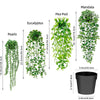 Artificial Eucalyptus hanging plant in a black pot with a pea pod for home decor