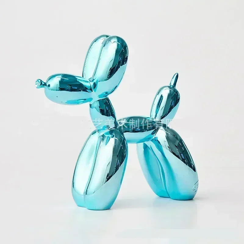 A translucent blue resin sculpture shaped like a dog, used for whimsical home and office decor.