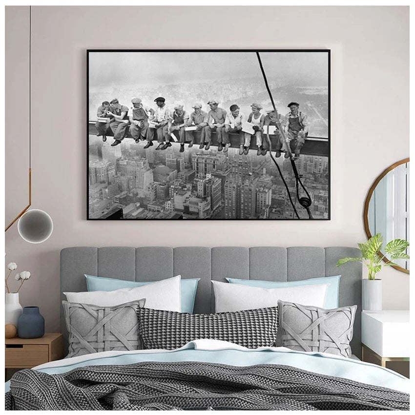 Black and white canvas wall art depicting the New York City skyline.