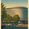 A poster featuring the title Madrid and an image of the Santiago Bernabéu stadium.