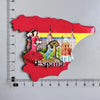 A red map of Spain featuring landmarks like the Sagrada Familia and a golden sun.