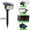 A black solar powered motion sensor spotlight with a vertical 90 degree angle and switchable modes.