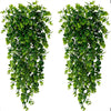 Two vertical strands of artificial eucalyptus hanging plants used for home decor