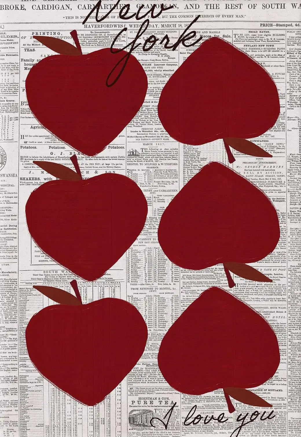A red apple graphic with the text I love you printed on it.