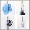 Aluminum wall-mounted hooks with screws for coats, towels, and bags shown in blue and silver.