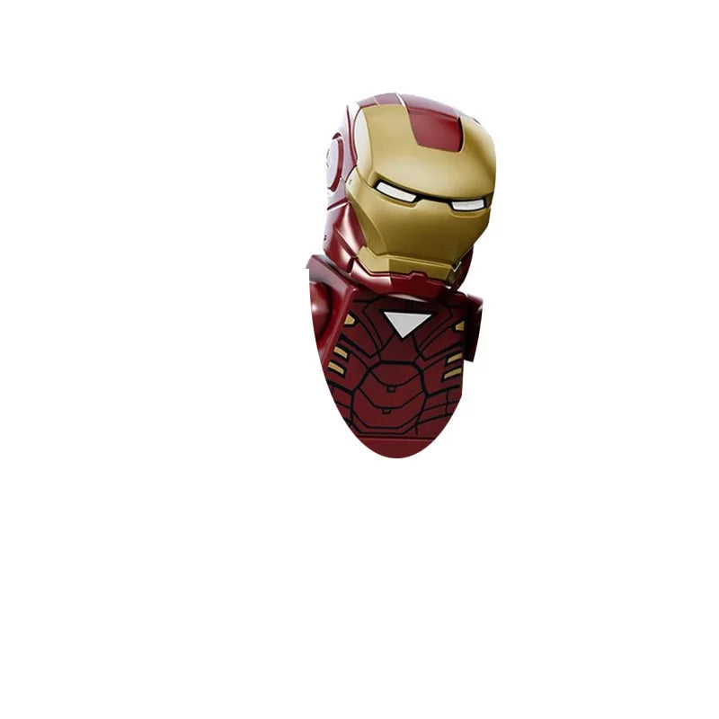 A detailed building block set of a masked superhero character resembling Iron Fist from a horror movie icon.