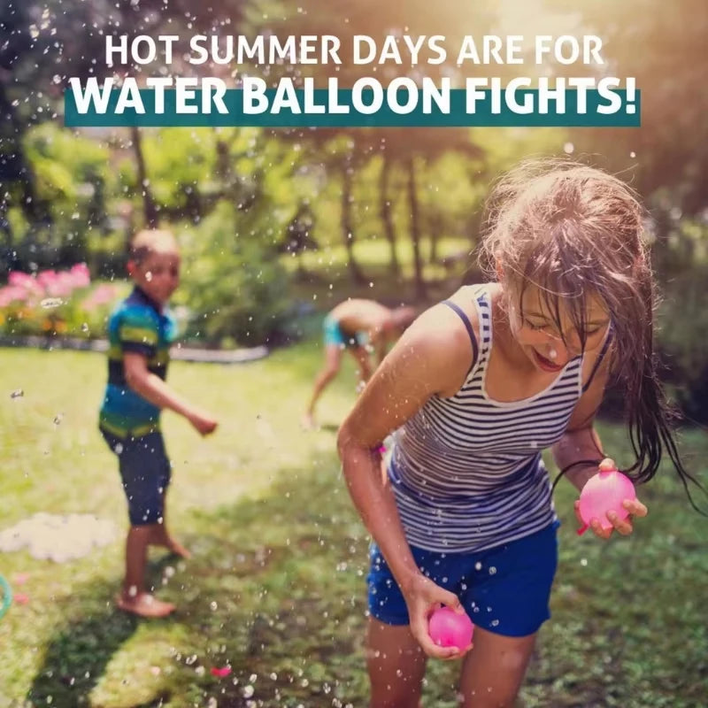 A girl is throwing pink water balloons outdoors during a summer day fun.