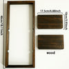 A set of rustic wood floating wall shelves, including a long rectangular frame and two smaller rectangular planks.