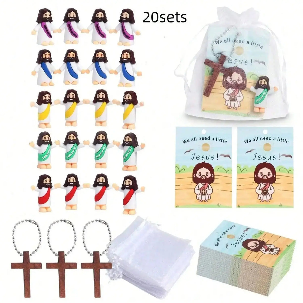 Mini Jesus Doll Set with Crucifix Pendant – Bulk Pack for Events