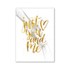 Minimalist couple line art featuring the phrase Just you and me in gold script on a white background.