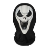A realistic horror mesh balaclava mask featuring a white skull design on a black fabric.