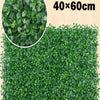 Green artificial grass hedge panels measuring 40x60cm for privacy and decoration.