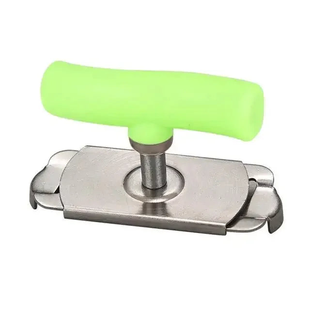 Stainless steel multi-function bottle cap opener with a bright lime green handle