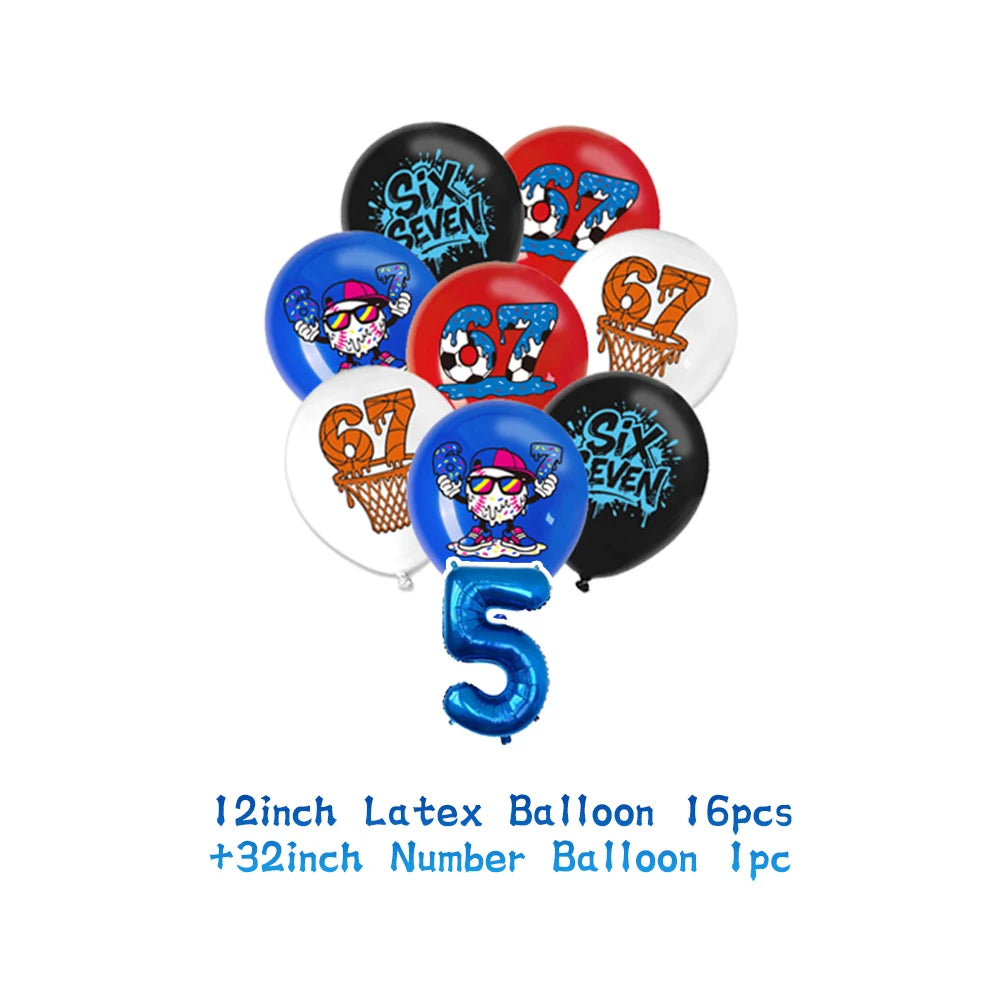 A set of six and seven number latex balloons for a birthday party decoration