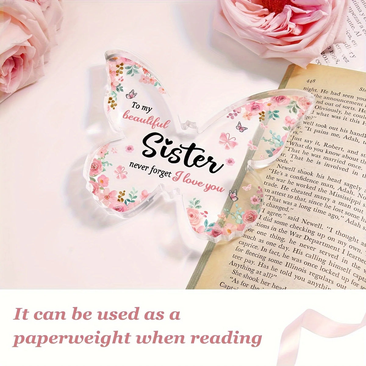 A pink butterfly acrylic keepsake gift for a sister or best friend with a heartfelt message.