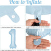 Instructions showing how to inflate a balloon using a pump and pinching the valve.