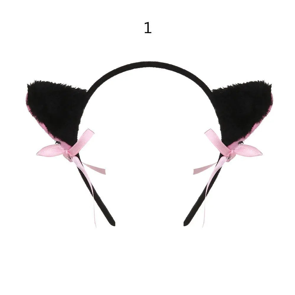 Lace Cat Ear Headband with Elegant Bow Details