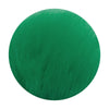 A round pom pom keychain made of green faux fur attached to a silver chain.
