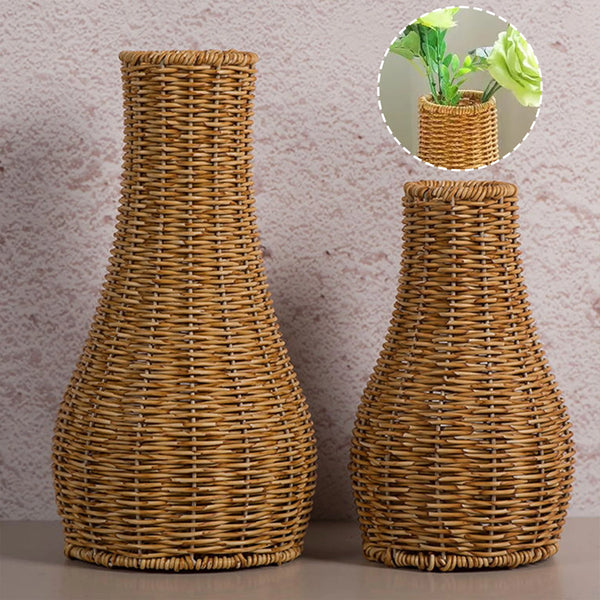 Hand-Woven Rattan Style Decorative Vase