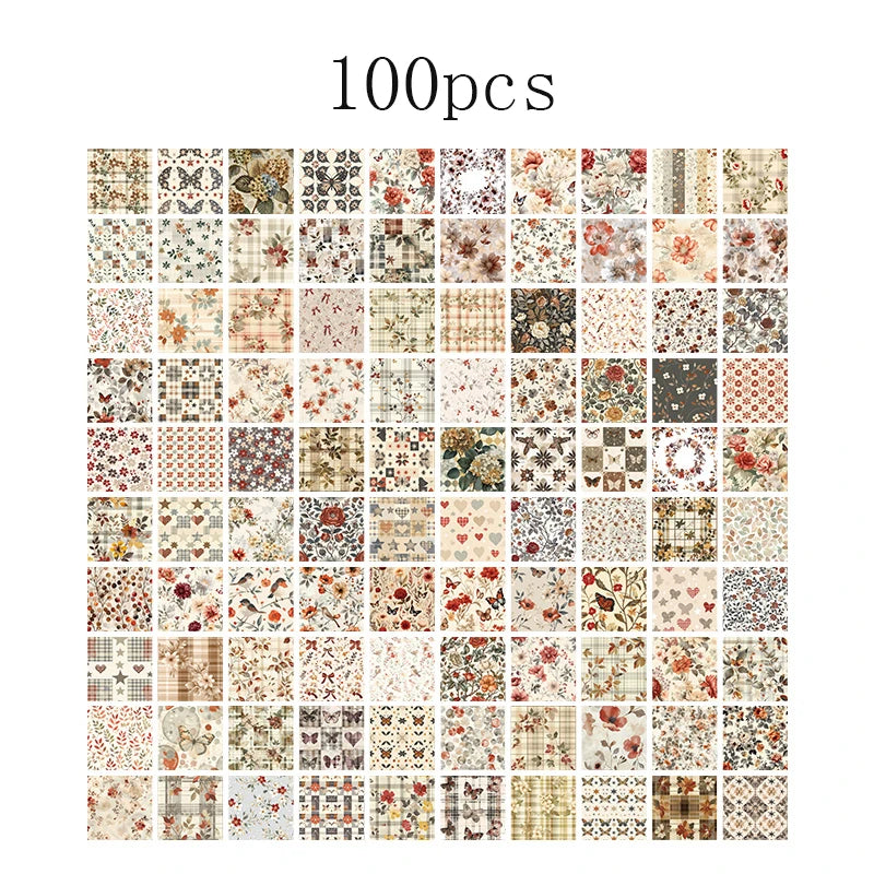 A collection of 100 vintage paper patterns and textures for junk journals and scrapbooking.