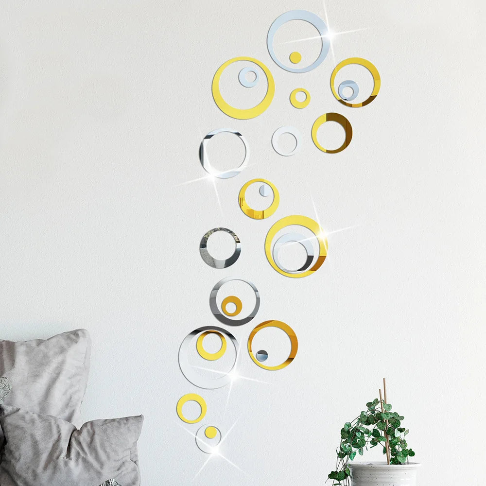 Set of 24 Gold & Silver Mirror Circle Wall Stickers