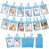 A banner displaying monthly growth records for a baby, featuring photos and text from one month to twelve months.