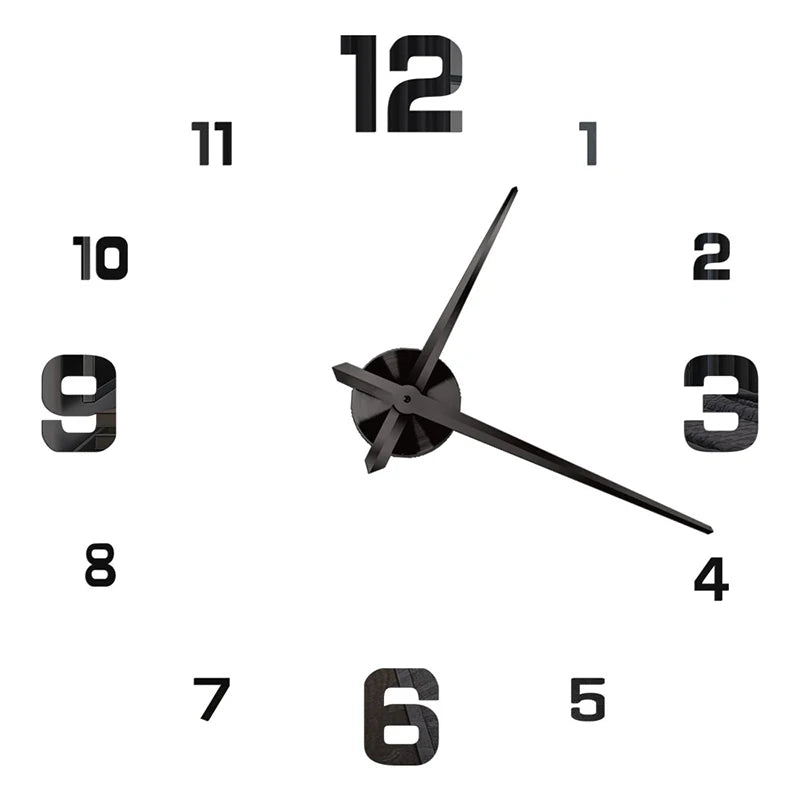 A black and silver giant acrylic wall clock face showing the numbers 1 through 12.