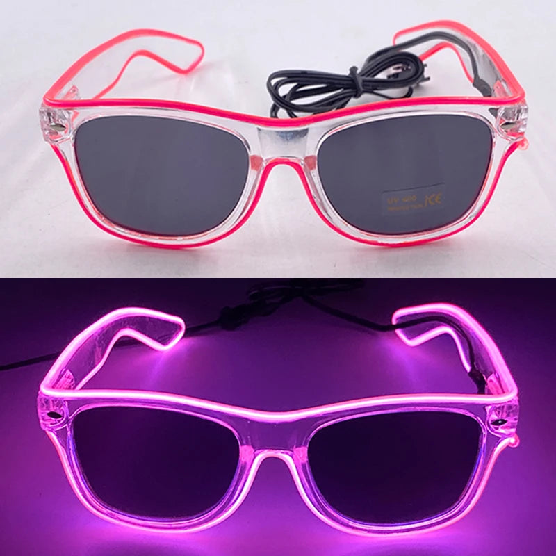Pink light up EL wire party glasses with dark lenses