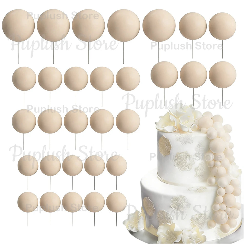 A set of beige foam cake toppers, including round and petal shapes, displayed against a white background.