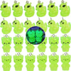 A collection of glow-in-the-dark cartoon alien kitty duck resin charms in various shades of neon green.