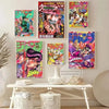 A collection of vibrant JoJo's Bizarre Adventure anime posters displayed on a white shelf.