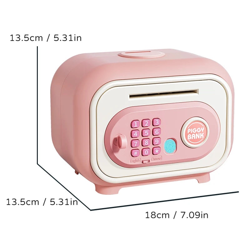 A pink fingerprint password piggy bank for kids shown from the top view.