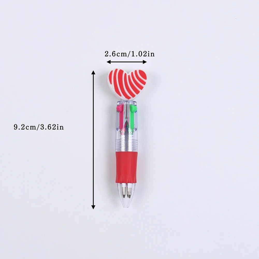 A set of heart-shaped multicolor ballpoint pens, including a pen and a pencil, shown against a white background.