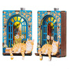 Wooden layered puzzle magnets for decor featuring a cat silhouette inside an arched window frame