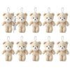 A set of nine fluffy beige teddy bear plush toys with attached keychains.