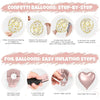 Step-by-step instructions for inflating confetti balloons and foil balloons.