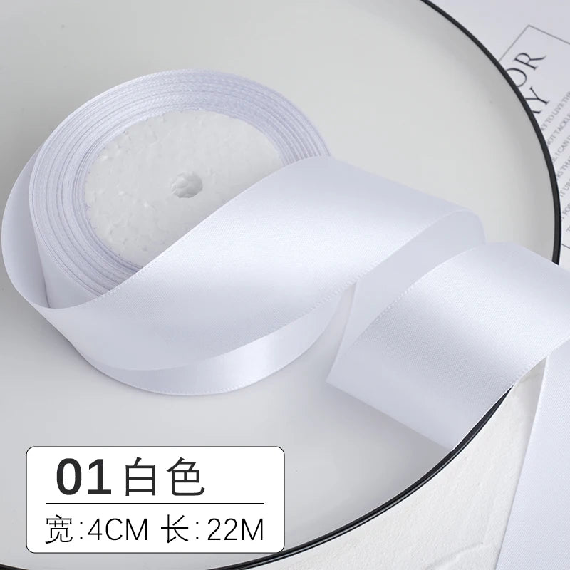Ruban décoratif en satin blanc, largeur 4 cm et longueur 22 m