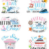 A set of magnetic door decorations featuring phrases about friends and cruises.