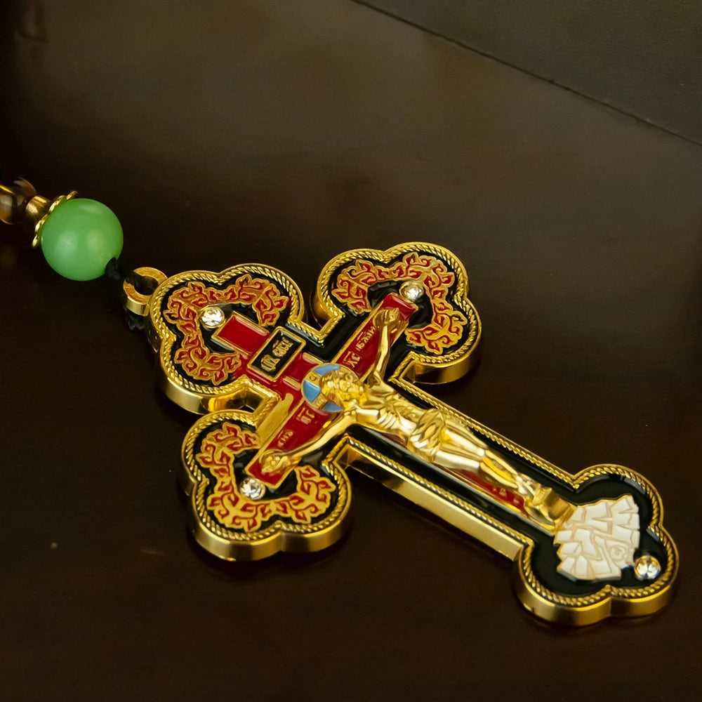 Orthodox Crucifix Cross Necklace with Rosary Beads