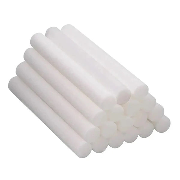 A bundle of white foam flower arrangement cylinders for wedding centerpieces.