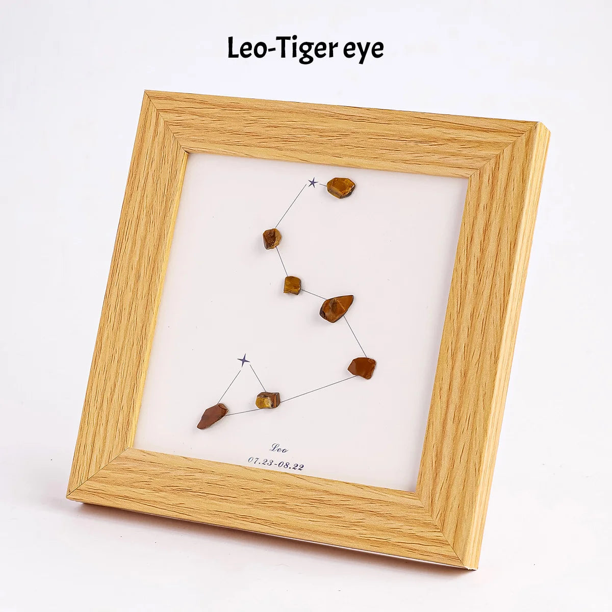 Holzrahmen mit Leo-Tigerauge-Kristallanordnung