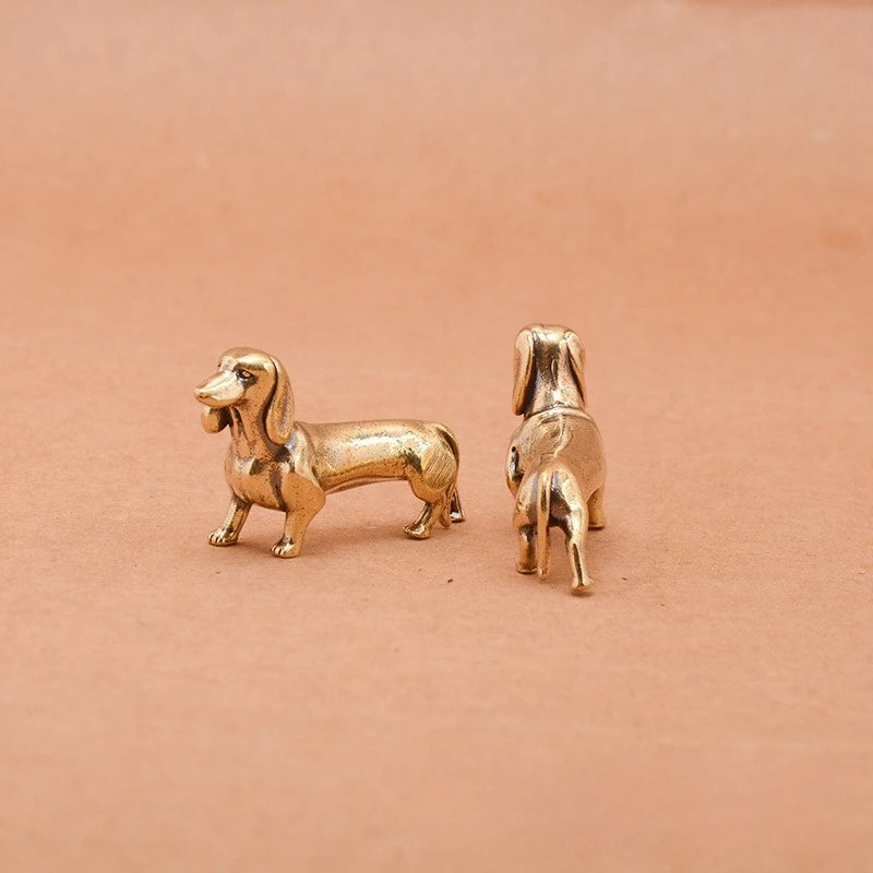 Brass Dachshund Figurine – Mini Tabletop Dog Statue