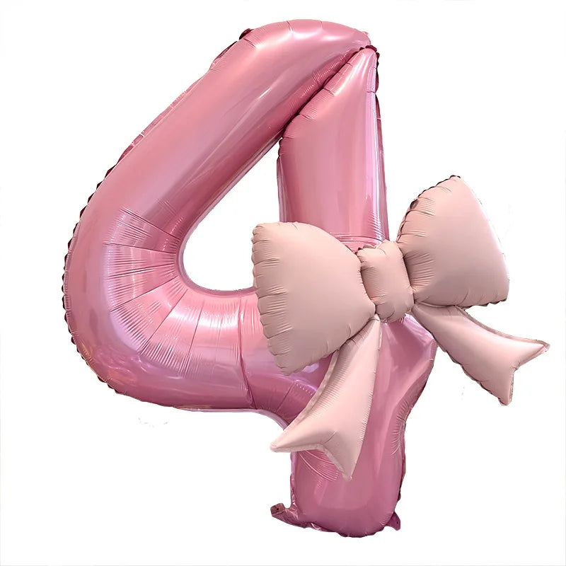 Pink Bowknot Number Foil Balloons – 40-Inch Party Decoration Set