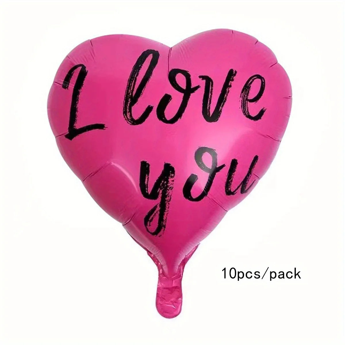 A pink heart-shaped balloon with the text I love you printed in black script.