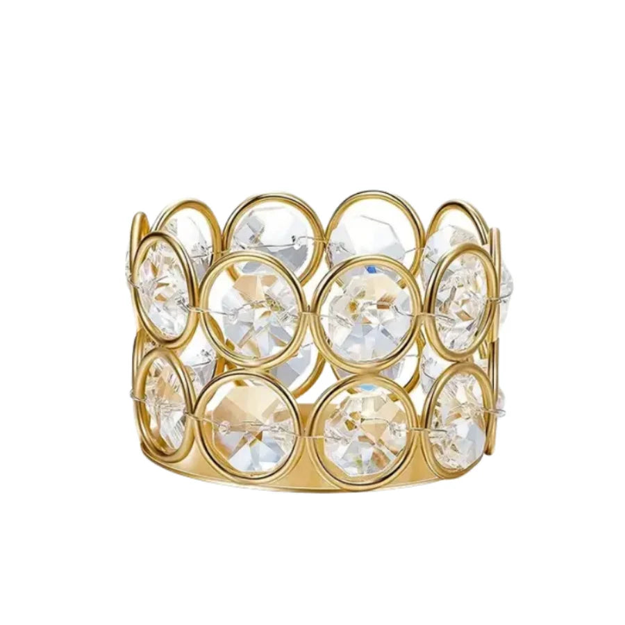 Gold crystal tealight candle holder with a metal base