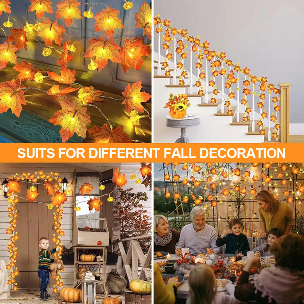 Maple Leaf & Pumpkin LED Light String for Autumn Decor