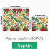 A set of twenty paper napkins featuring a vibrant tropical floral pattern with red, pink, yellow, and green leaves.