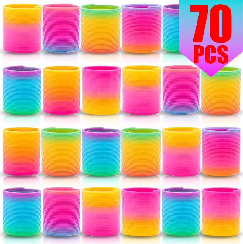 A collection of 70 colorful, striped silicone party favors in rainbow colors for kids